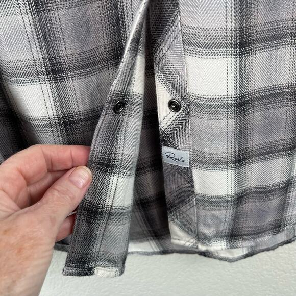Rails Western Dolly Button Down Grey Check Plaid Fringe Flannel Shirt XS/Medium - Picture 8 of 16